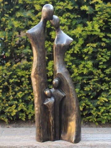 Gartenstatue Bronze Familie XL, 2 Kinder, 80 cm