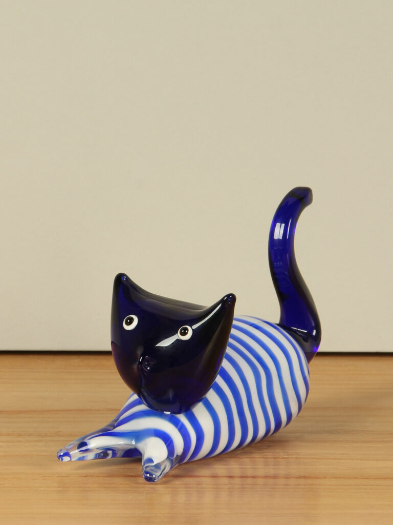 Glaskatze blau/weiß, 12 cm