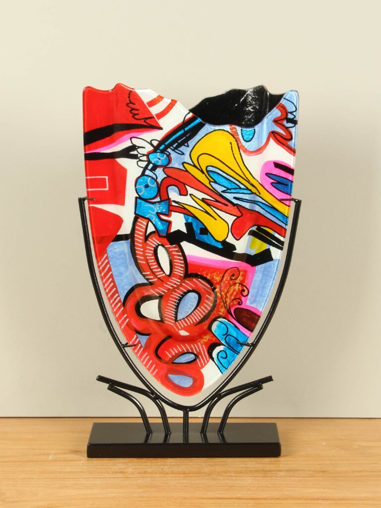 Vase Glas Graffiti auf Fuß, 49 cm.