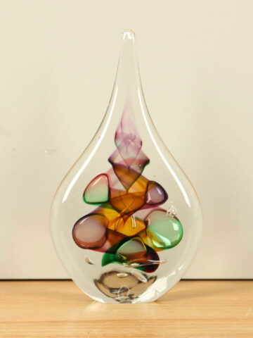 Glasskulptur Tropfen Farben mit Brauntönen, 22 cm