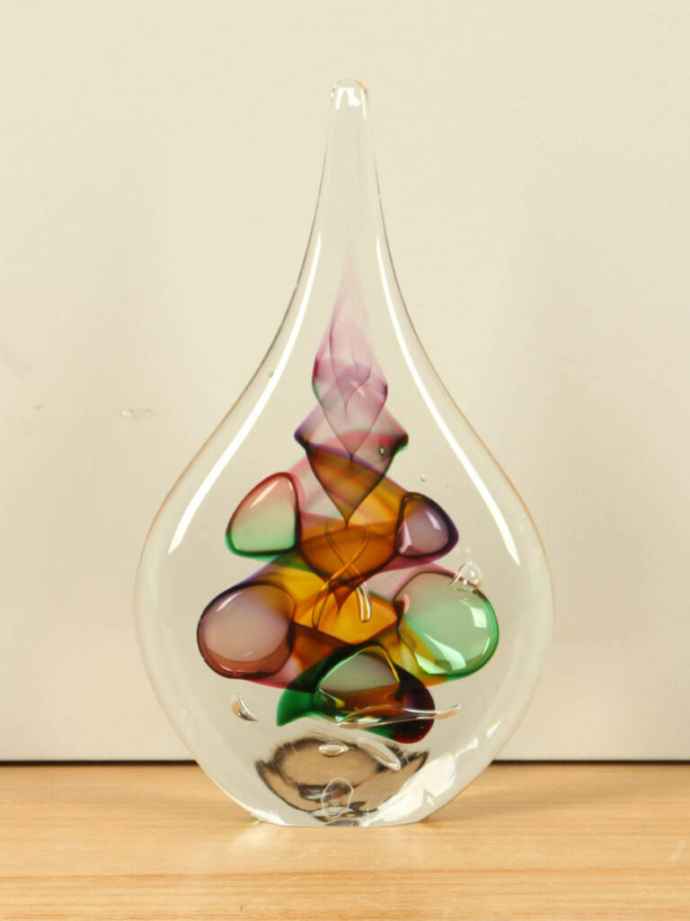 Glasskulptur Tropfen Farben mit Brauntönen, 22 cm