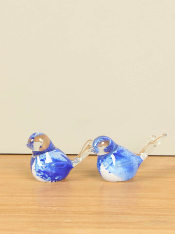 Set mit 2 Glasvögel blau/weiß