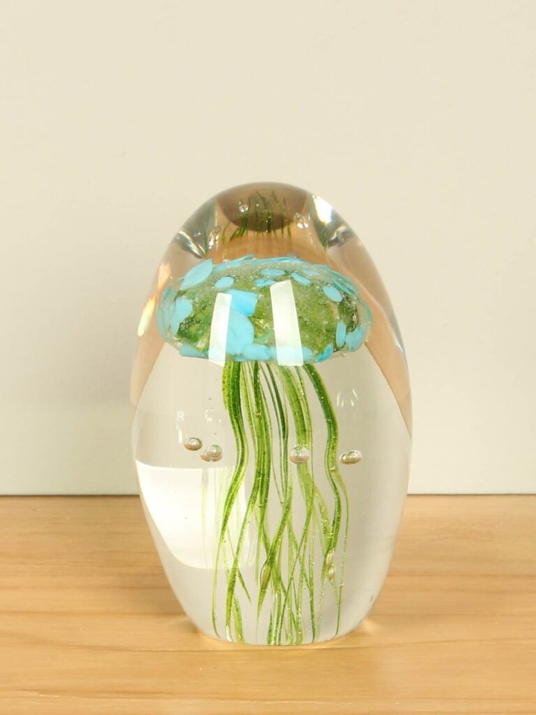 Glas Dekoration Qualle blau/grün, 13 cm