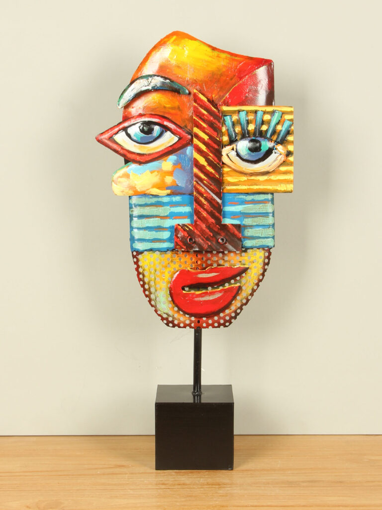 Maske aus Metall, farbenfroh, 65 cm