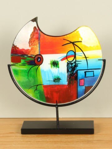 Vase Glas Primärfarben auf Fuß, 38 cm