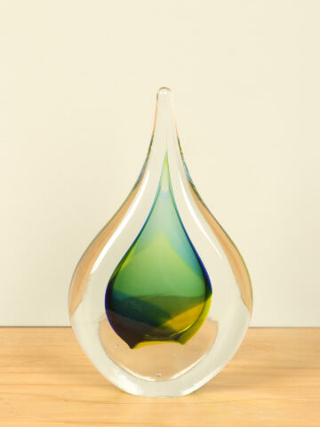 Glasskulptur grün/gelb, 16 cm