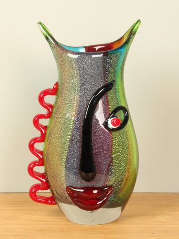 Glasvase Gesicht, violett/grün, 33 cm