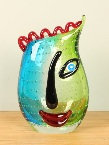 Glasvase Gesicht, grün/blau, 28 cm